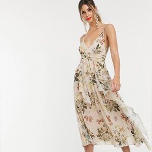 ASOS DESIGN Cami Maxi Floral Taupe Dress